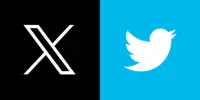 The current black and white "X" logo and old blue and white twitter logo, side by side. 