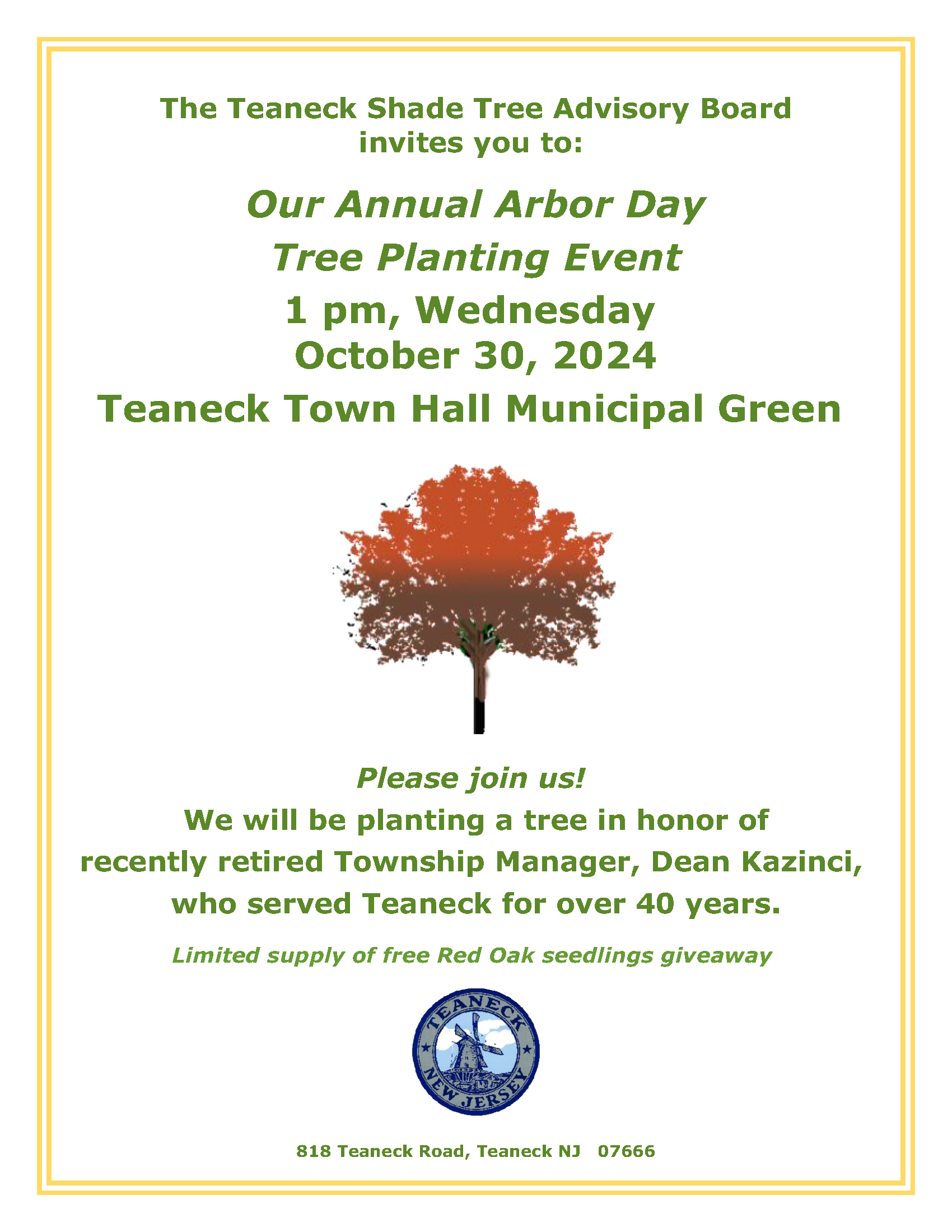 Image of 2024 Arbor Day Ceremony - Planting a Tree in Honor of Former Town Manager Dean Kazinci