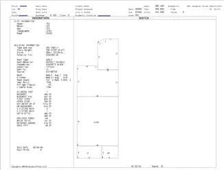 A sample photo of a property record card, featuring generic information where it would have information about a property and its owner. It includes a sketch of the property layout, site information, building information, and tax information. 